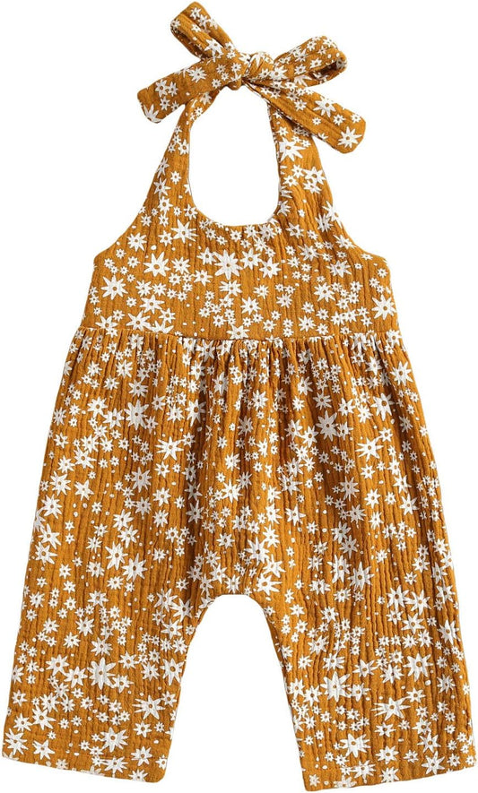 Baby Girls Daisy Playsuits Bodysuit+Headband Print Halter Romper Floral Jumpsuit Infant Summer Clothes