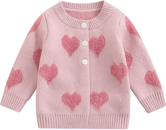 Toddler Baby Girls Winter Coat Pompom Button Knit Sweater Cardigan Kids Long Sleeve Warm Jacket Outerwear