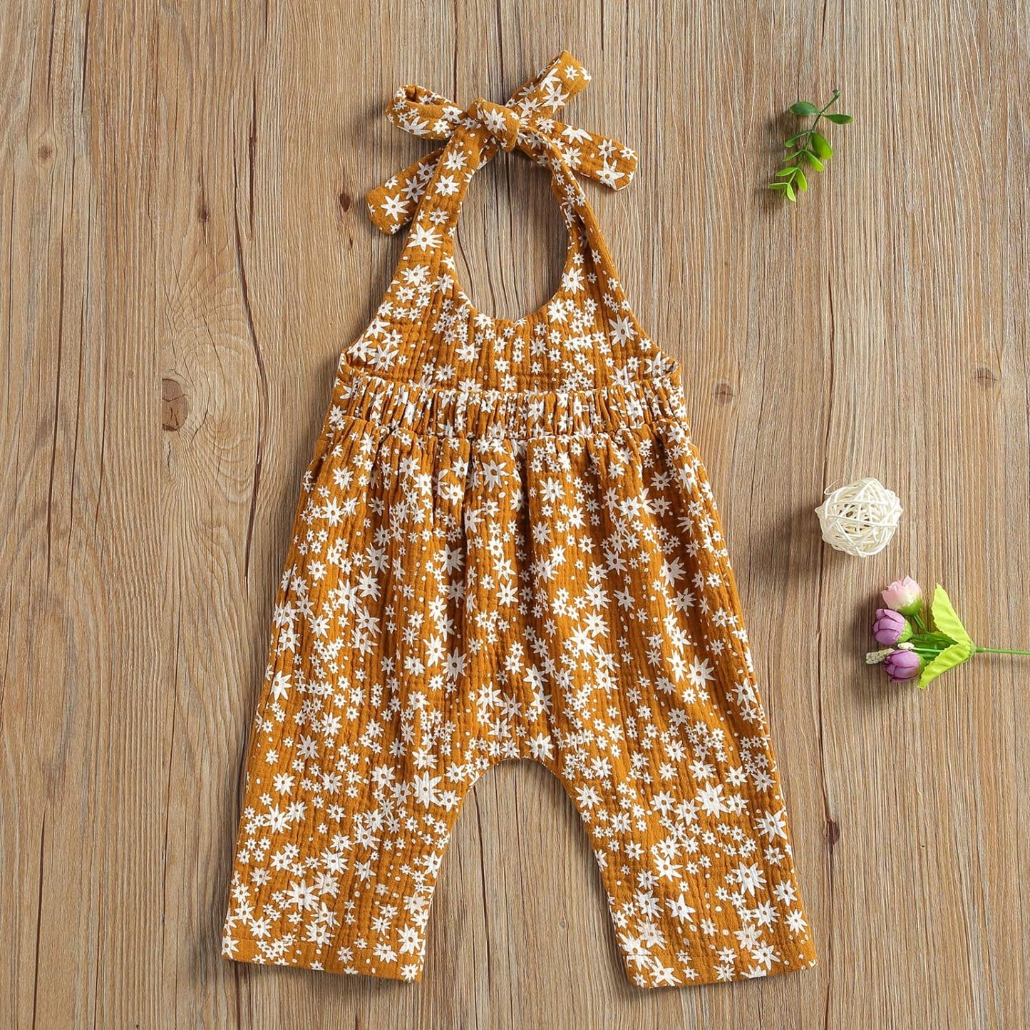 Baby Girls Daisy Playsuits Bodysuit+Headband Print Halter Romper Floral Jumpsuit Infant Summer Clothes