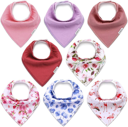 Baby Bibs 8 Pack - 100% Organic Cotton for Drooling and Teething